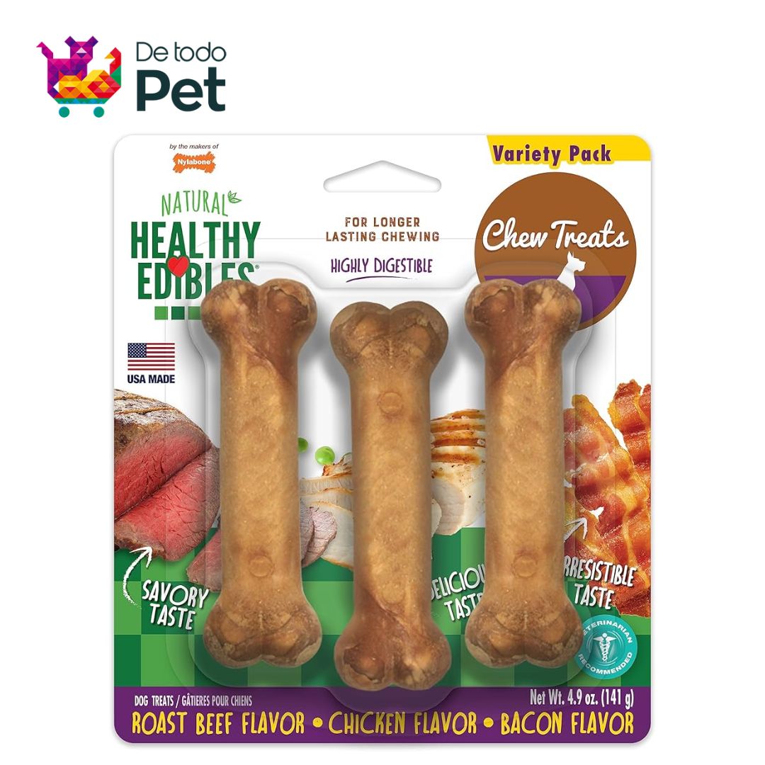 NYLABONE HEALTHY EDIBLES LONGER LASTING ROAST BEEF-CHICKEN-BACON
